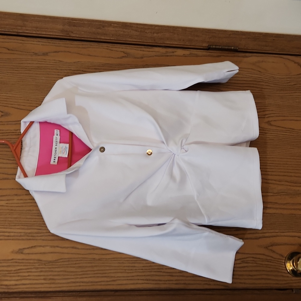 Gretchen Scott Designs White Twist-Front Jacket with Pink Lining